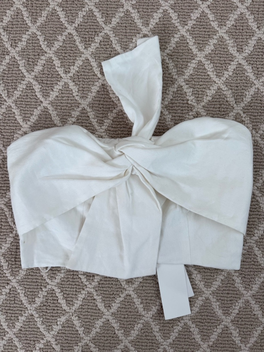 Milly White Knot-Front Strapless Crop Top